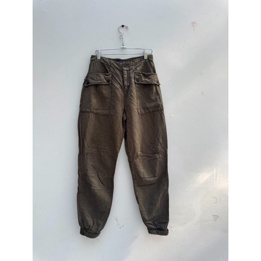 AllSaints Val Tencel Linen Cargo Jogger Pants Khaki Brown High Rise 6 M 10
